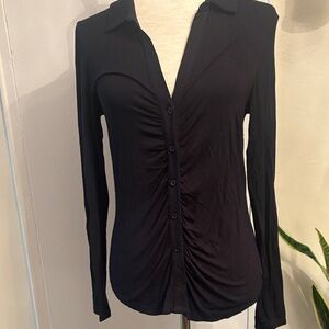 Sanctuary Black Ruched Button-Down Shirt